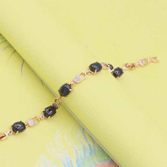 "Black Stone Rose Gold Bracelet with Sparkling Accents, XPBL1017 - Picture 3 of 12